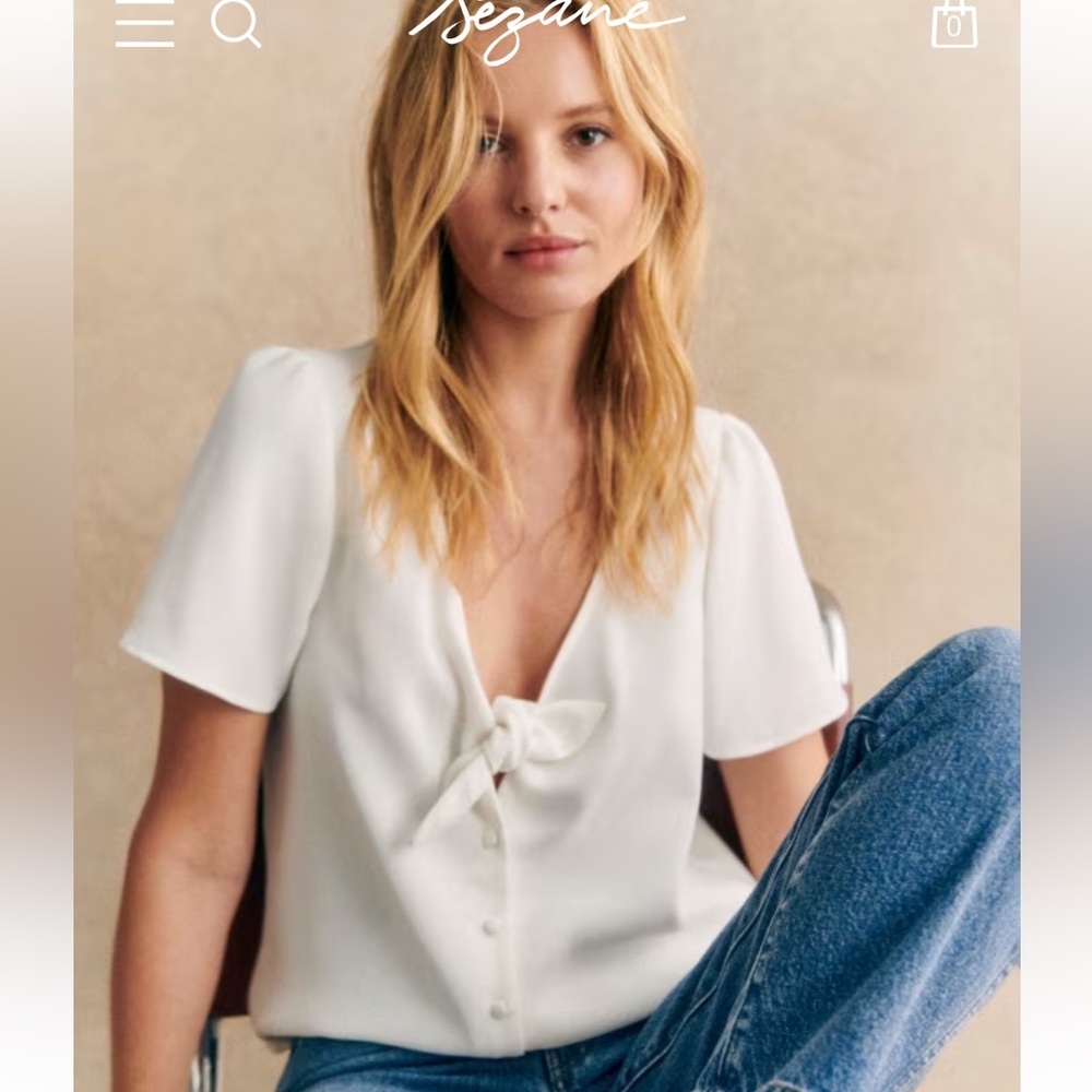 Sezane Eloine Tie-Front V-Neck Blouse